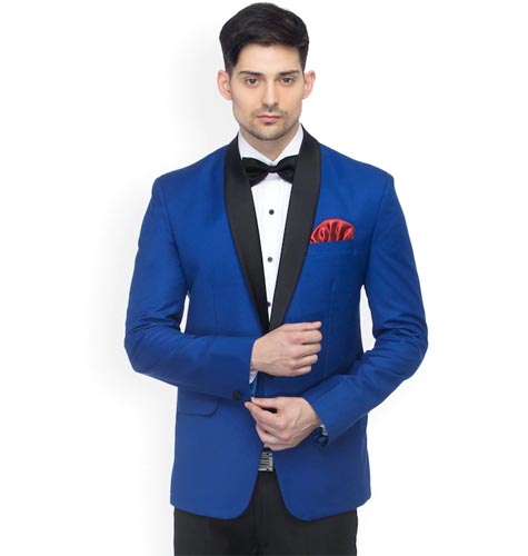Blue Slim Fit Single-Breasted Tuxedo Blazer